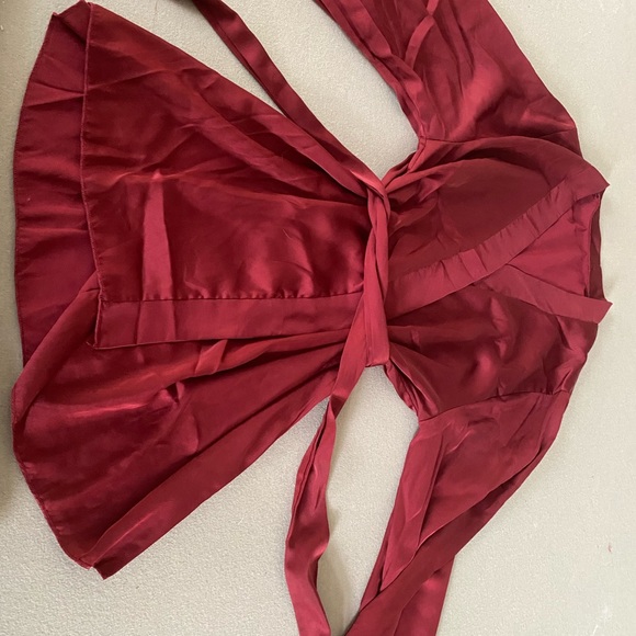 Satin Short Red Maroon Robe - Picture 4 of 8